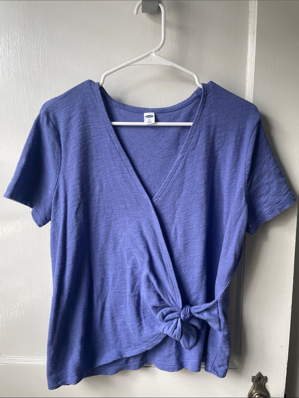 Blue Tie-Front Wrap Top 100% cotton